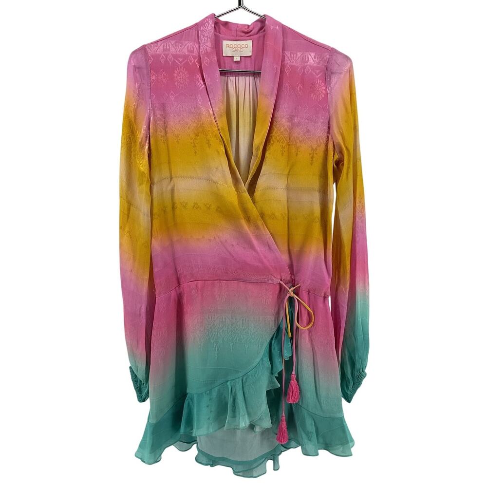 Rococo Sand Ombre Multicolor Wrap Mini Dress Size Small - Picture 2 of 13